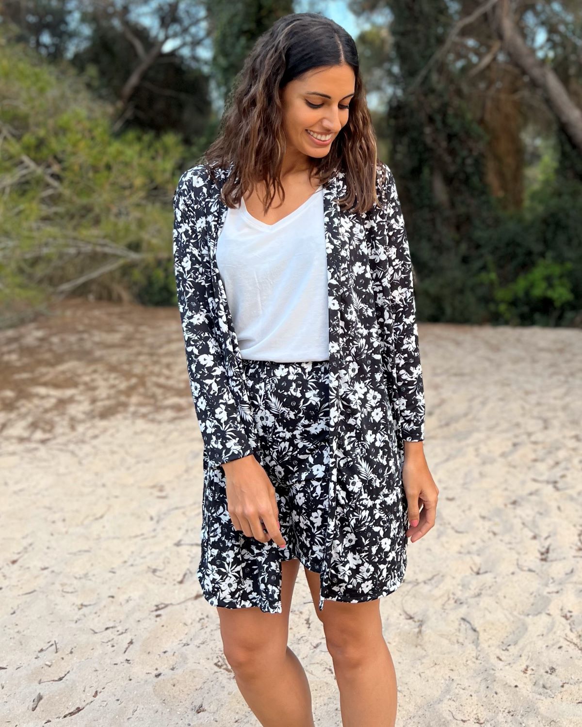 Foldable speckle print long cardigan