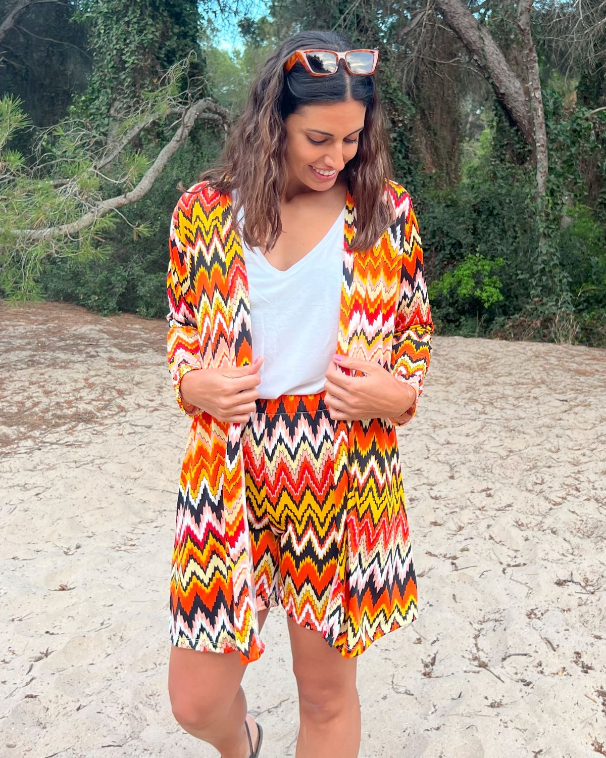 Foldable speckle print long cardigan