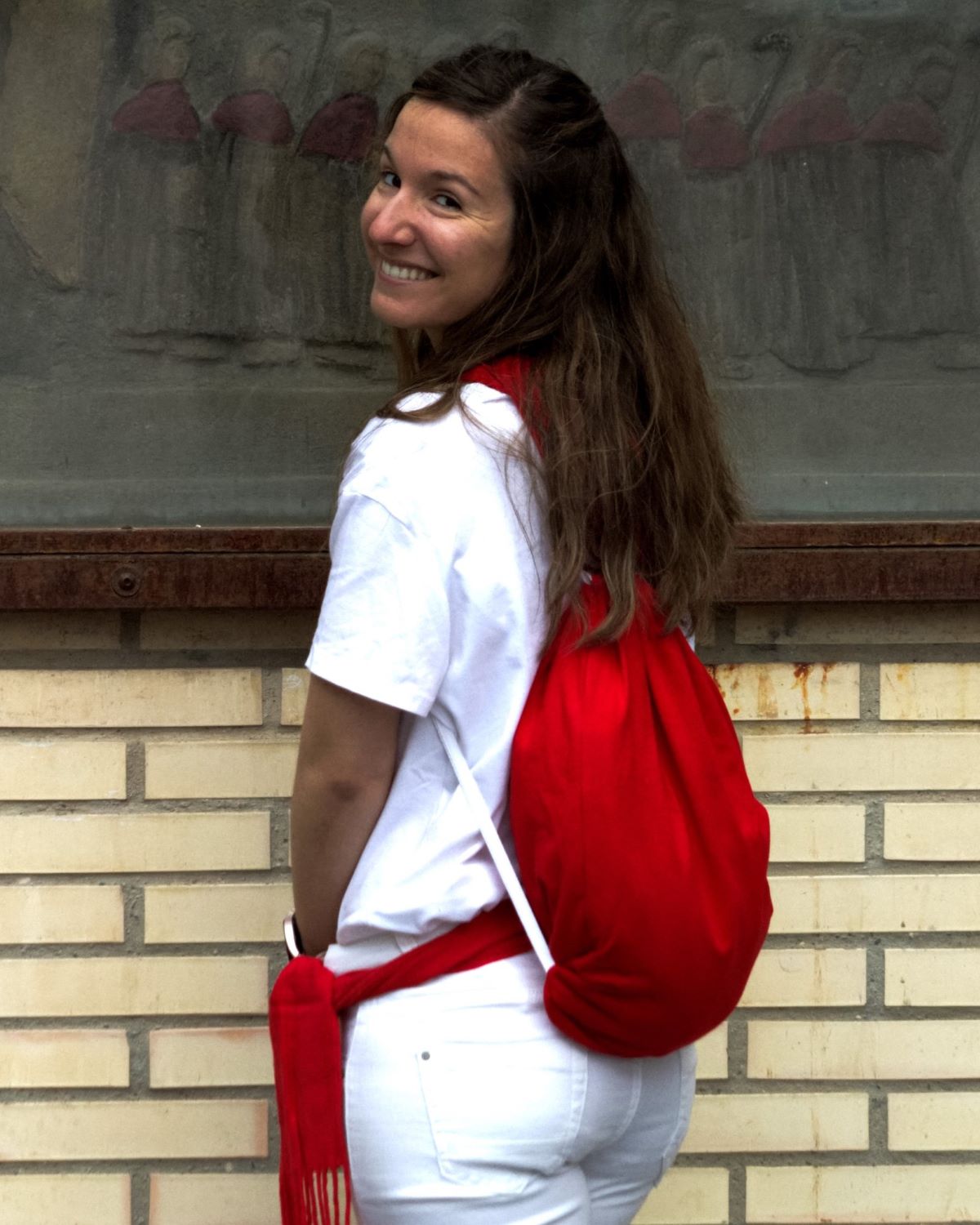 Beige unisex backpack sweatshirt
