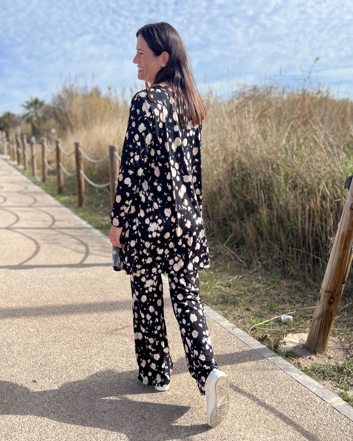Foldable speckle print long cardigan