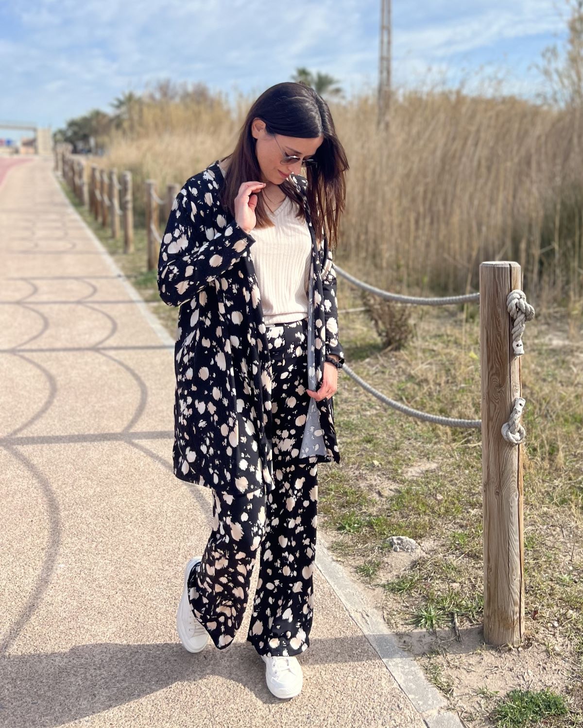 Foldable speckle print long cardigan