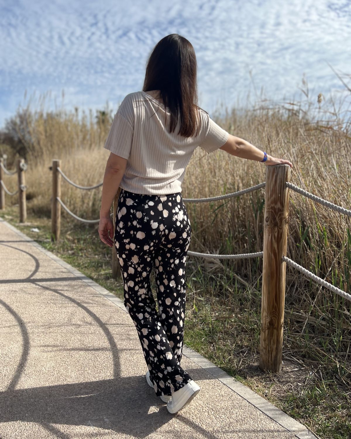 Foldable speckle print trousers