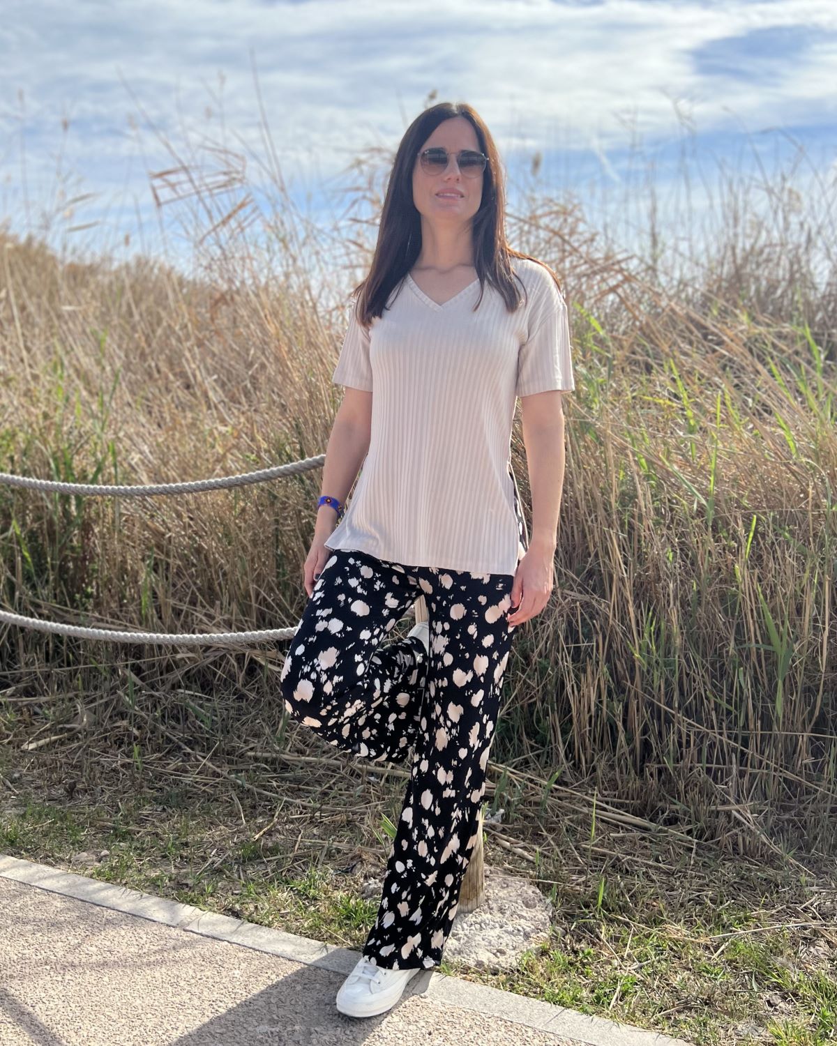 Foldable speckle print trousers