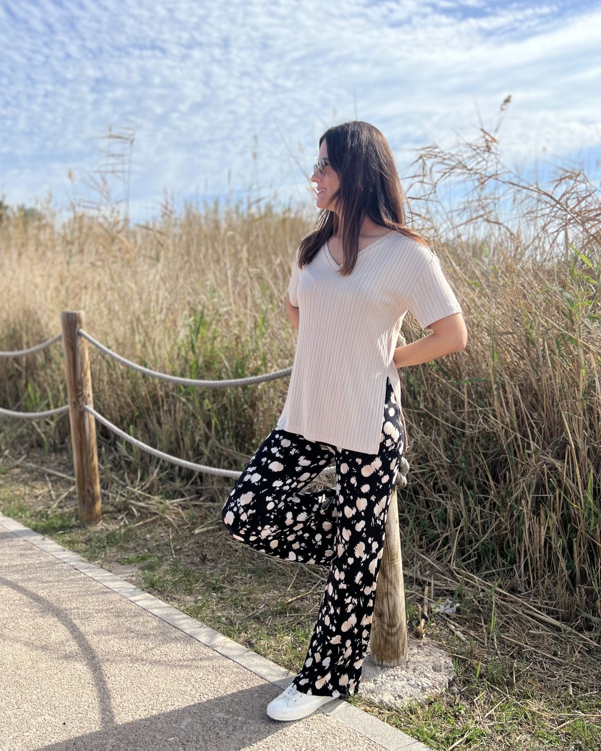 Foldable speckle print trousers
