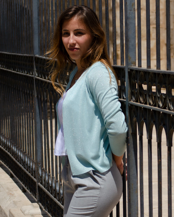 Packable mint glitter jacket