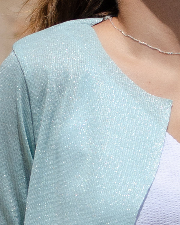 Packable mint glitter jacket