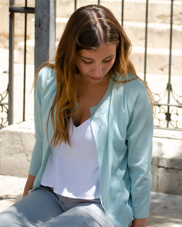 Packable mint glitter jacket
