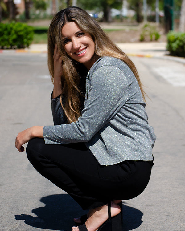 Packable dark silver glitter jacket