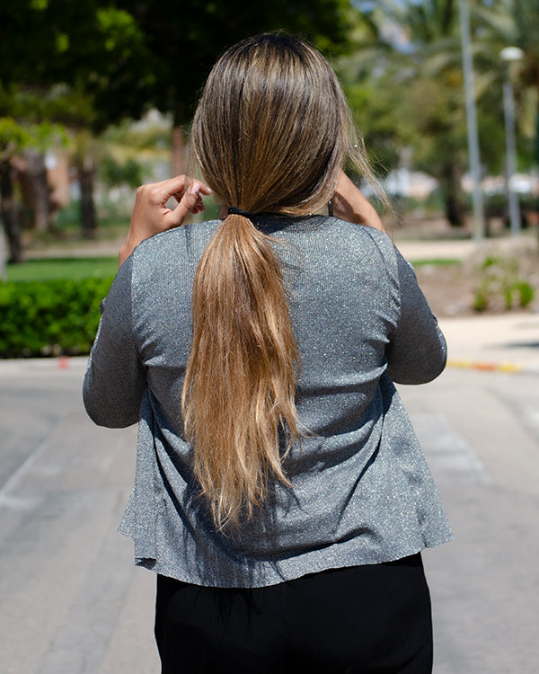 Packable dark silver glitter jacket