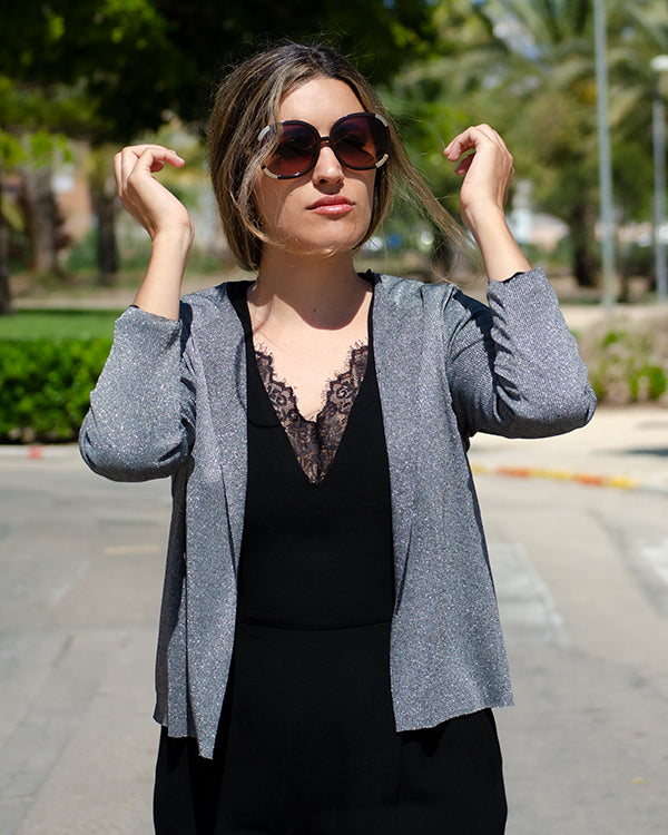 Packable dark silver glitter jacket
