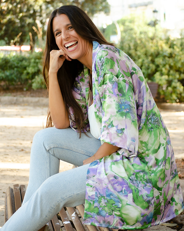 Foldable Lilac Floral Kimono