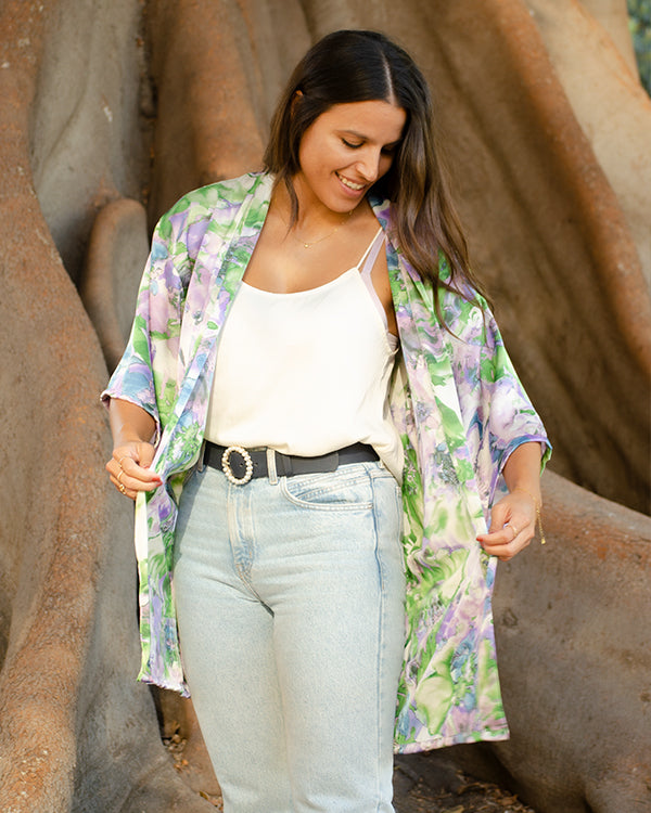 Foldable Lilac Floral Kimono