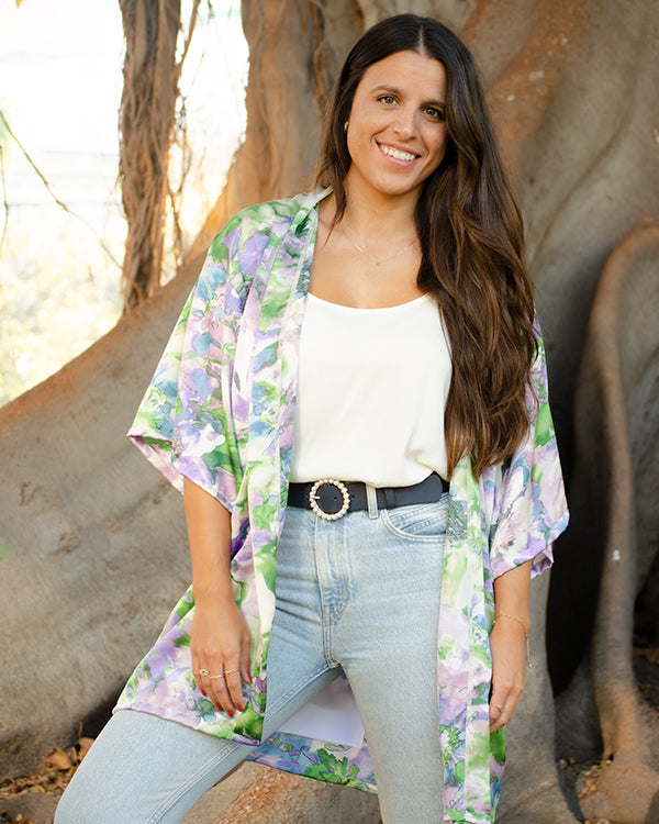 Foldable Lilac Floral Kimono