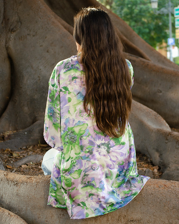 Foldable Lilac Floral Kimono
