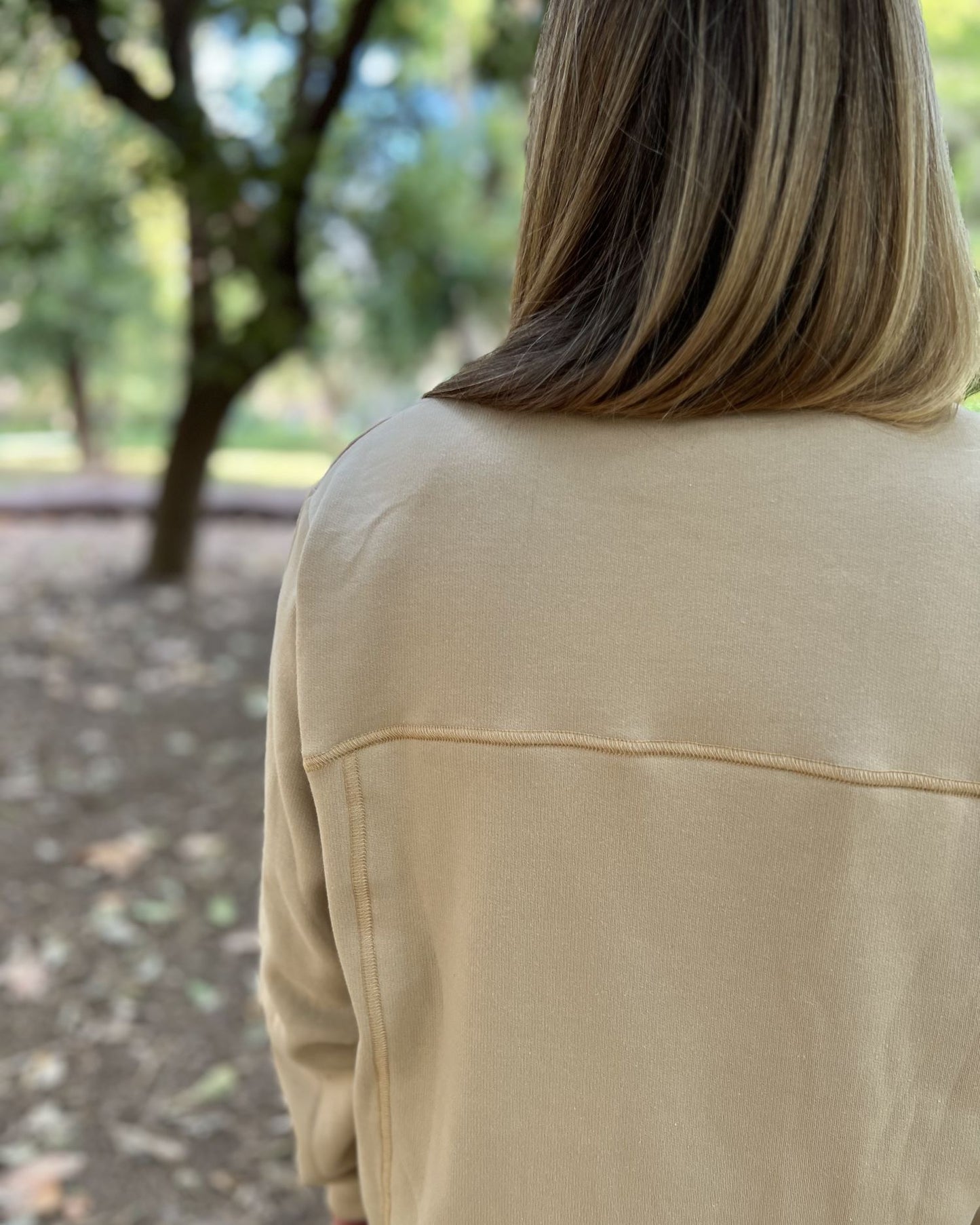 Beige unisex backpack sweatshirt