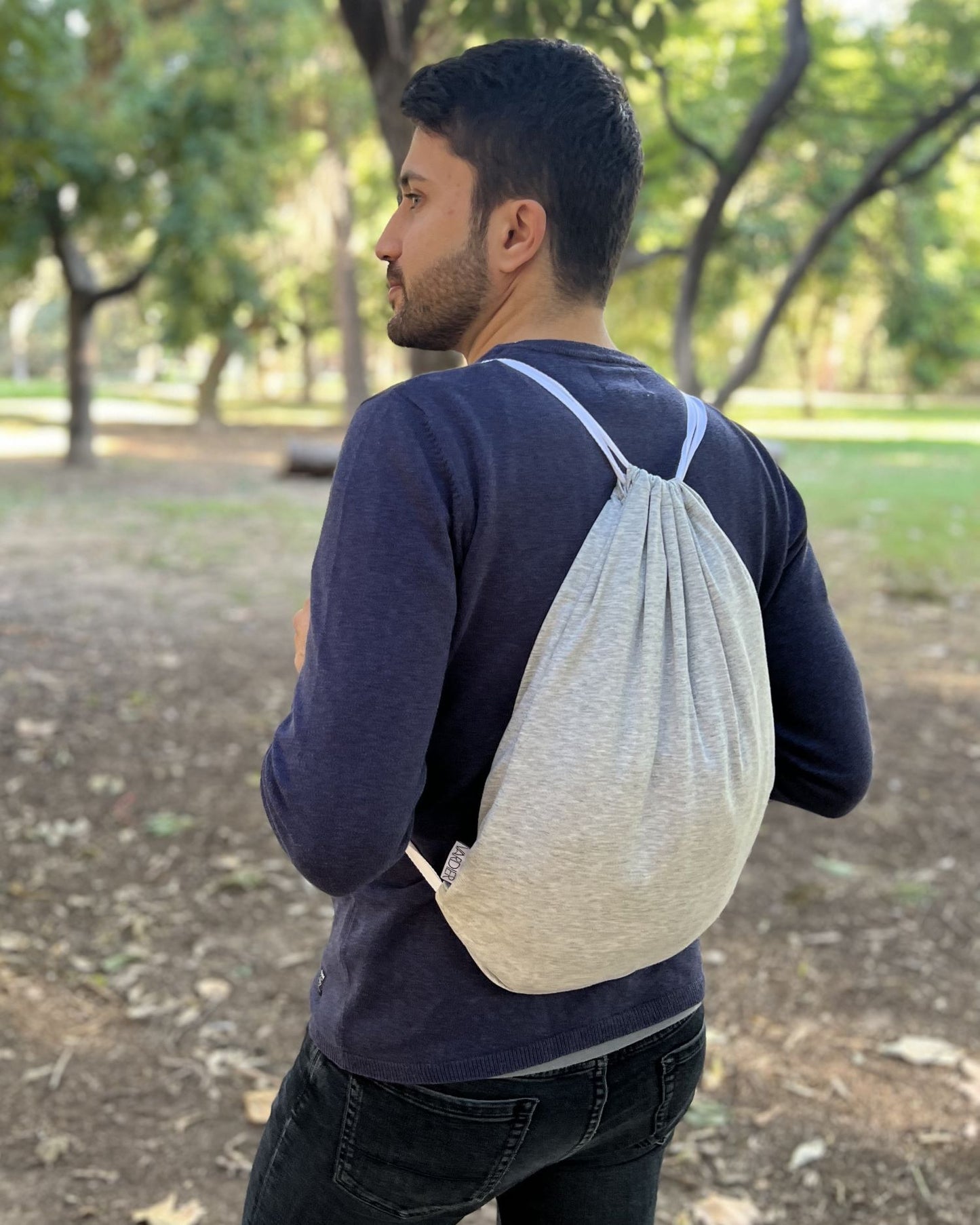 Beige unisex backpack sweatshirt
