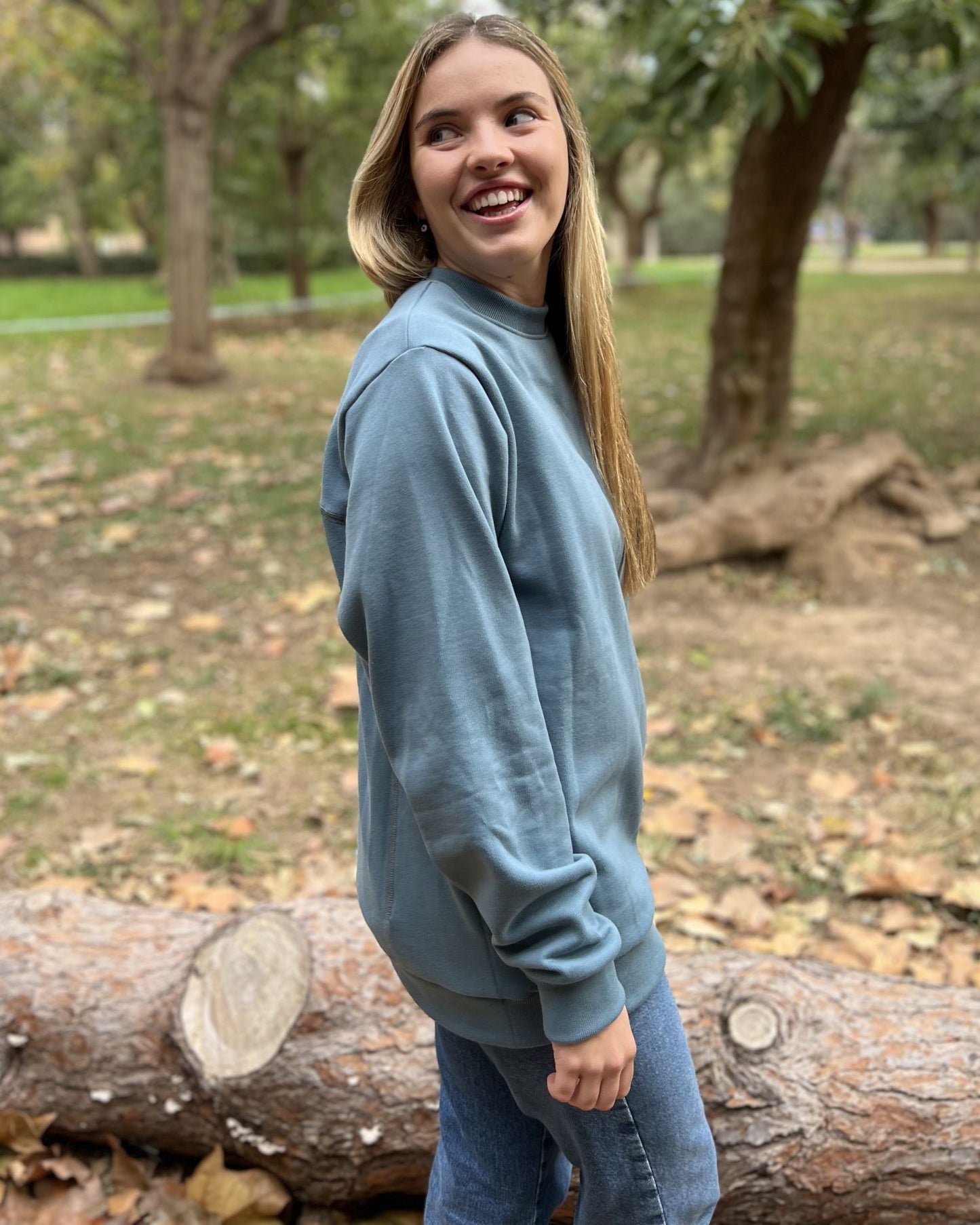 Bluish gray unisex backpack sweatshirt