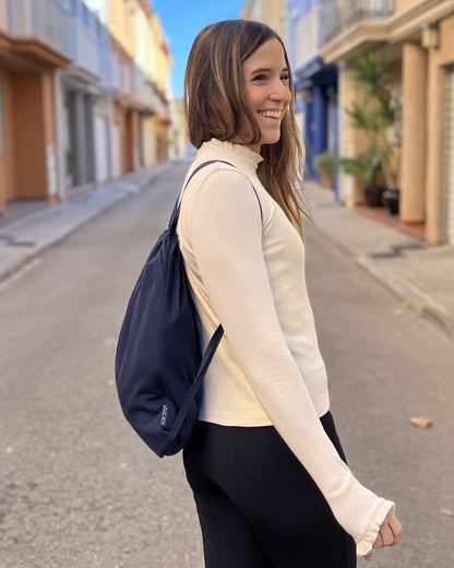 Blue unisex hooded backpack sweatshirt